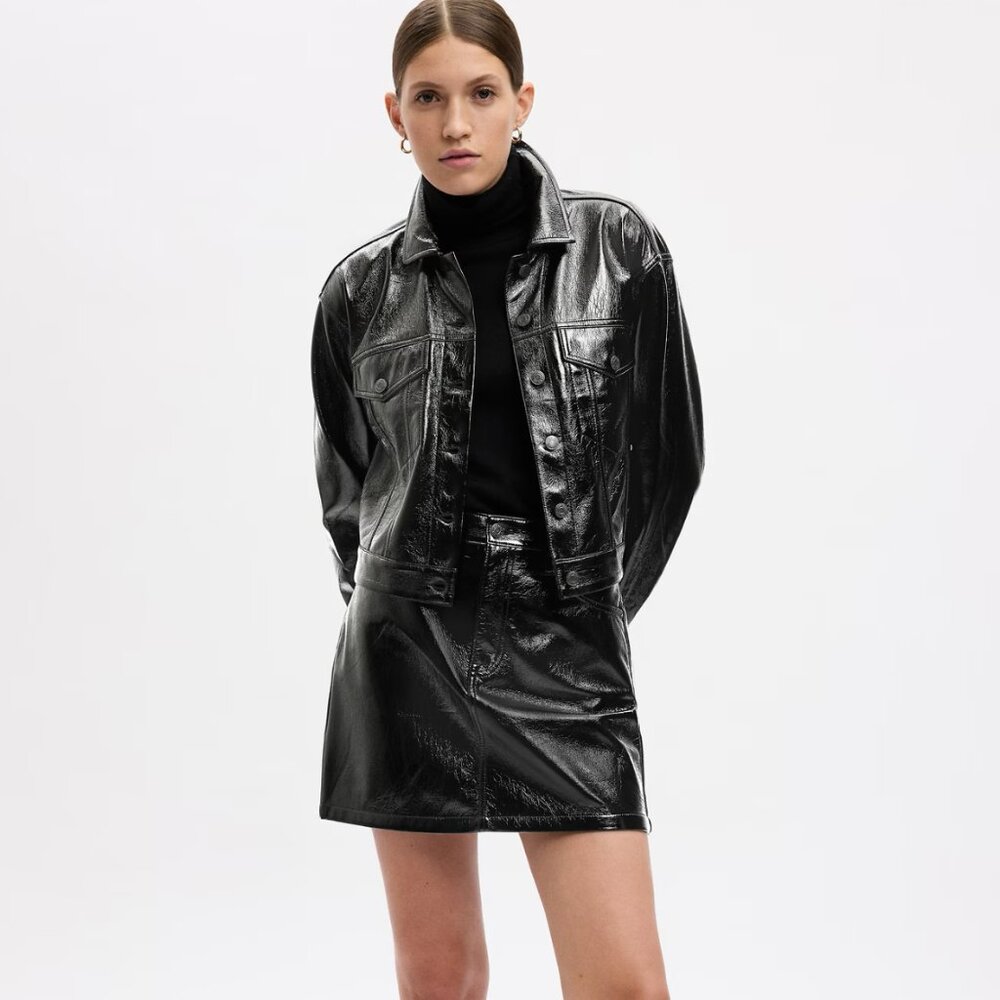 Crinkle Faux Leather Mini Skirt